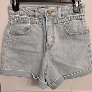 Light wash high rise denim cuffed jean short